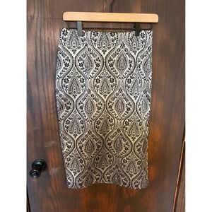 Worthington Womens Silver Black Damask Jacquard Pencil Skirt Size 6 Brocade Knee
